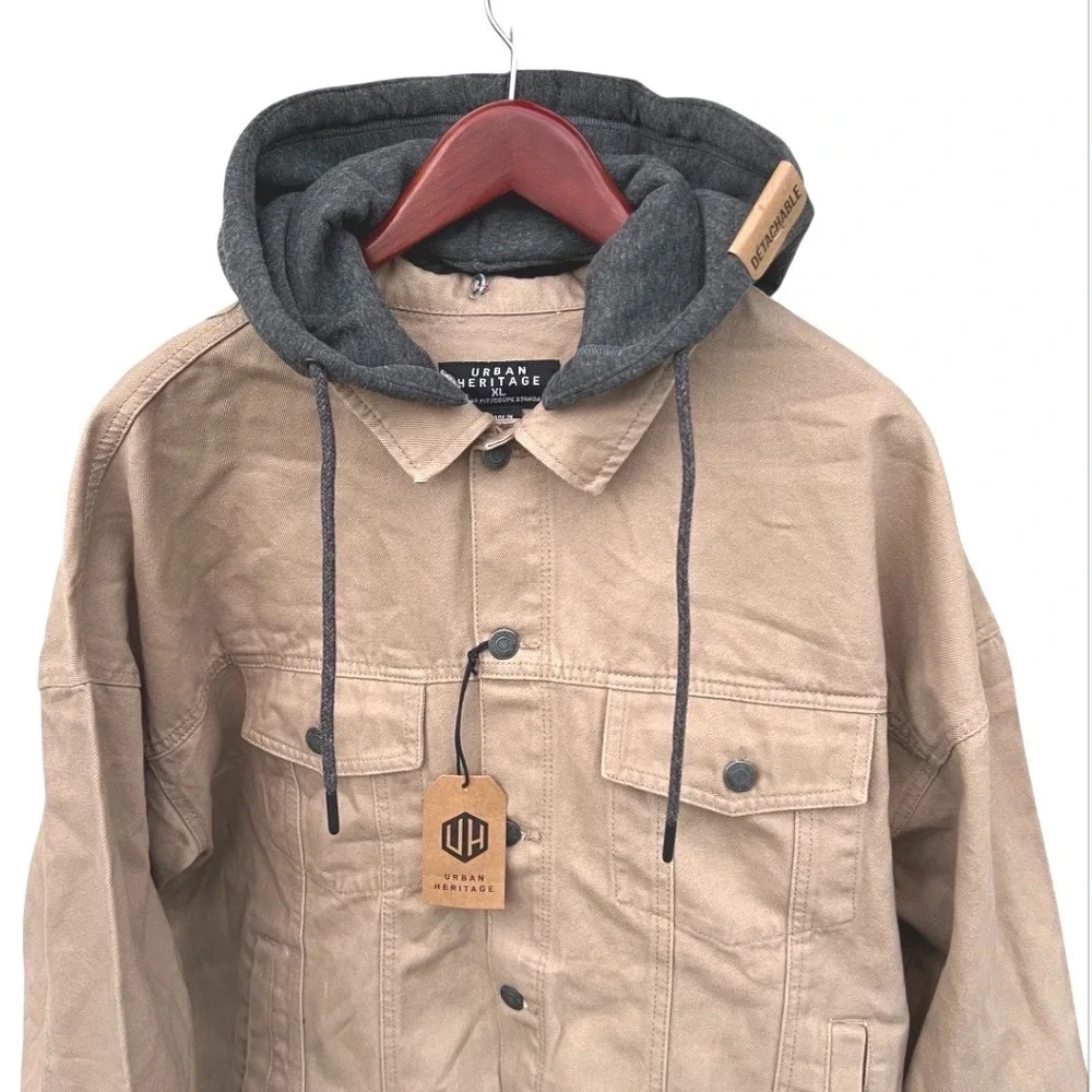 Urban Heritage Men XXL Duck Canvas Barn Jacket‎ NWT Removable Hood Tan Work Coat
